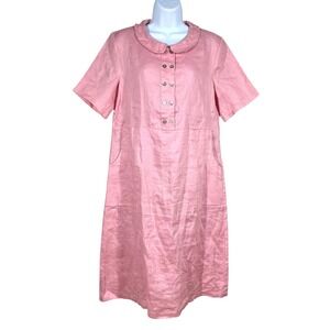 Lintico Bubblegum Pink 60s Style Peter Pan Collar Shift Dress Sz S 100% Linen
